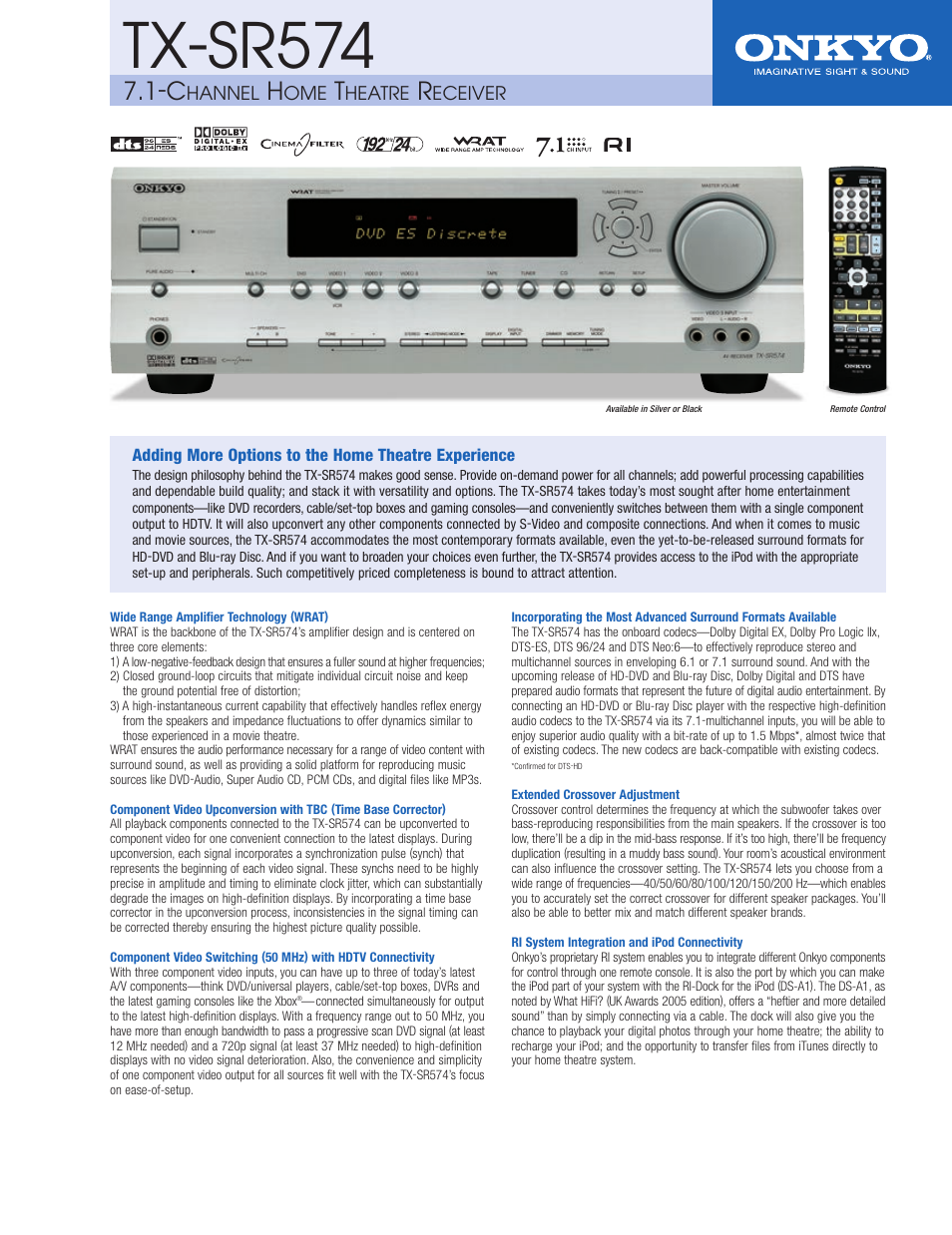 Onkyo TX-SR574 User Manual | 2 pages