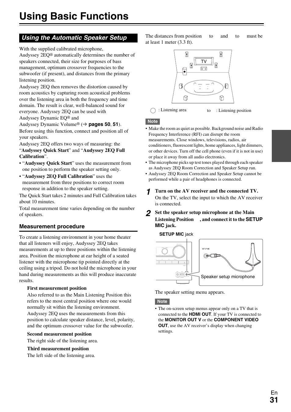 Using basic functions, Using the automatic speaker setup, Ck (31 | Onkyo TX-NR609 User Manual | Page 31 / 88
