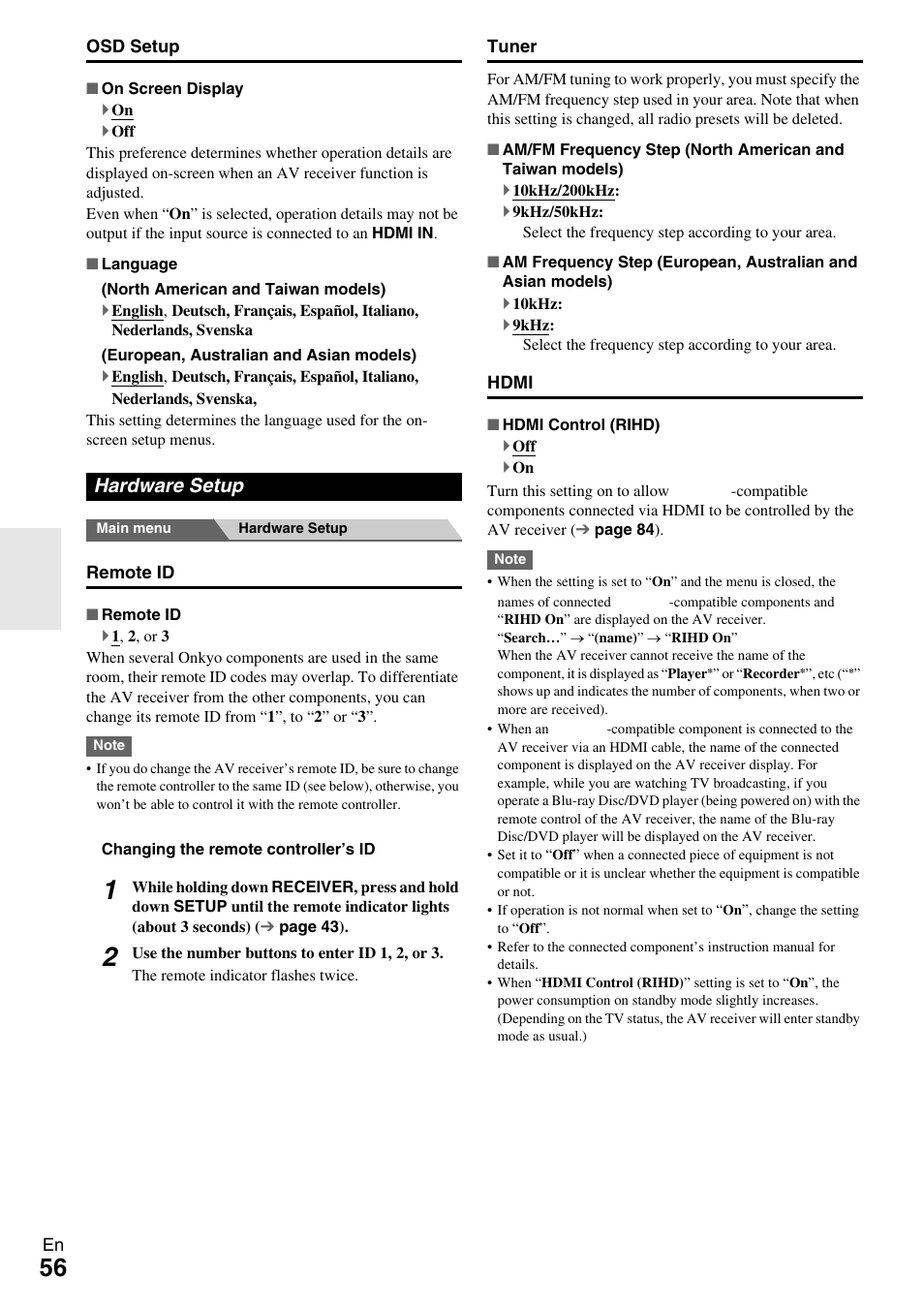 Hardware setup | Onkyo TX-NR609 User Manual | Page 56 / 88