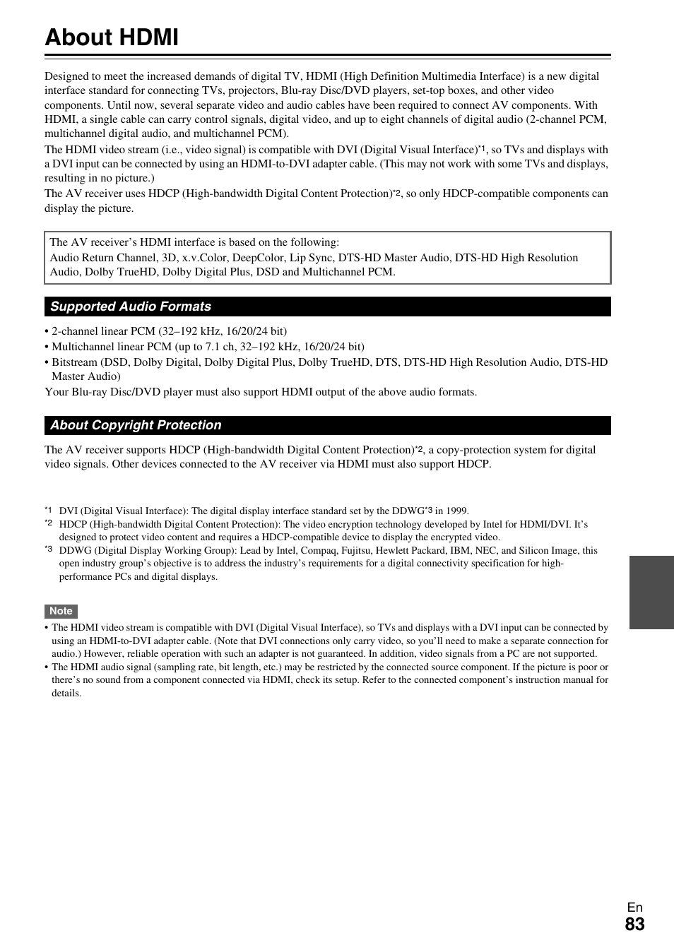 About hdmi | Onkyo TX-NR609 User Manual | Page 83 / 88