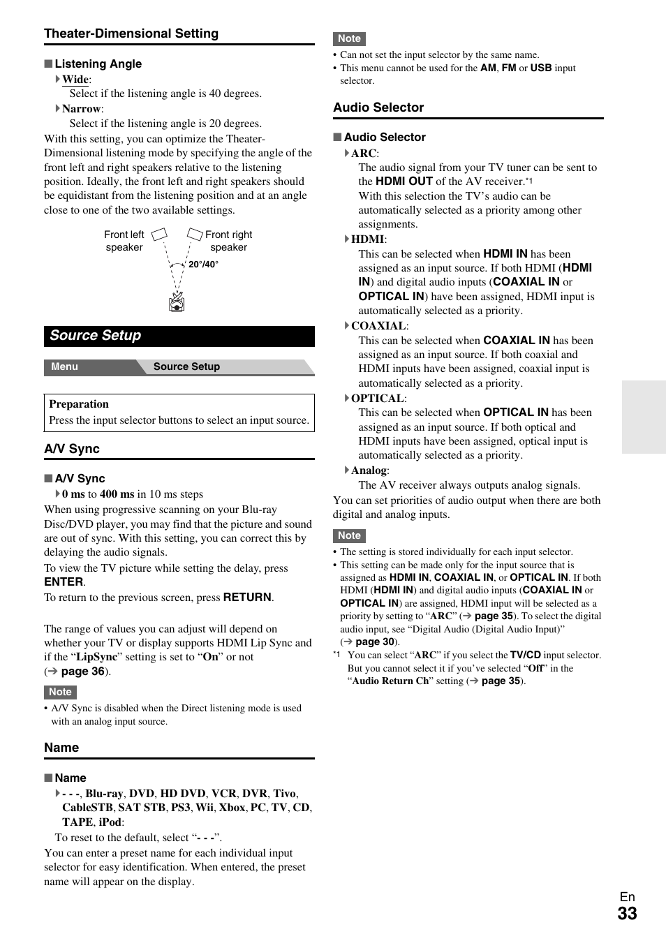 Source setup | Onkyo AV RECEIVER HT-RC330 User Manual | Page 33 / 56