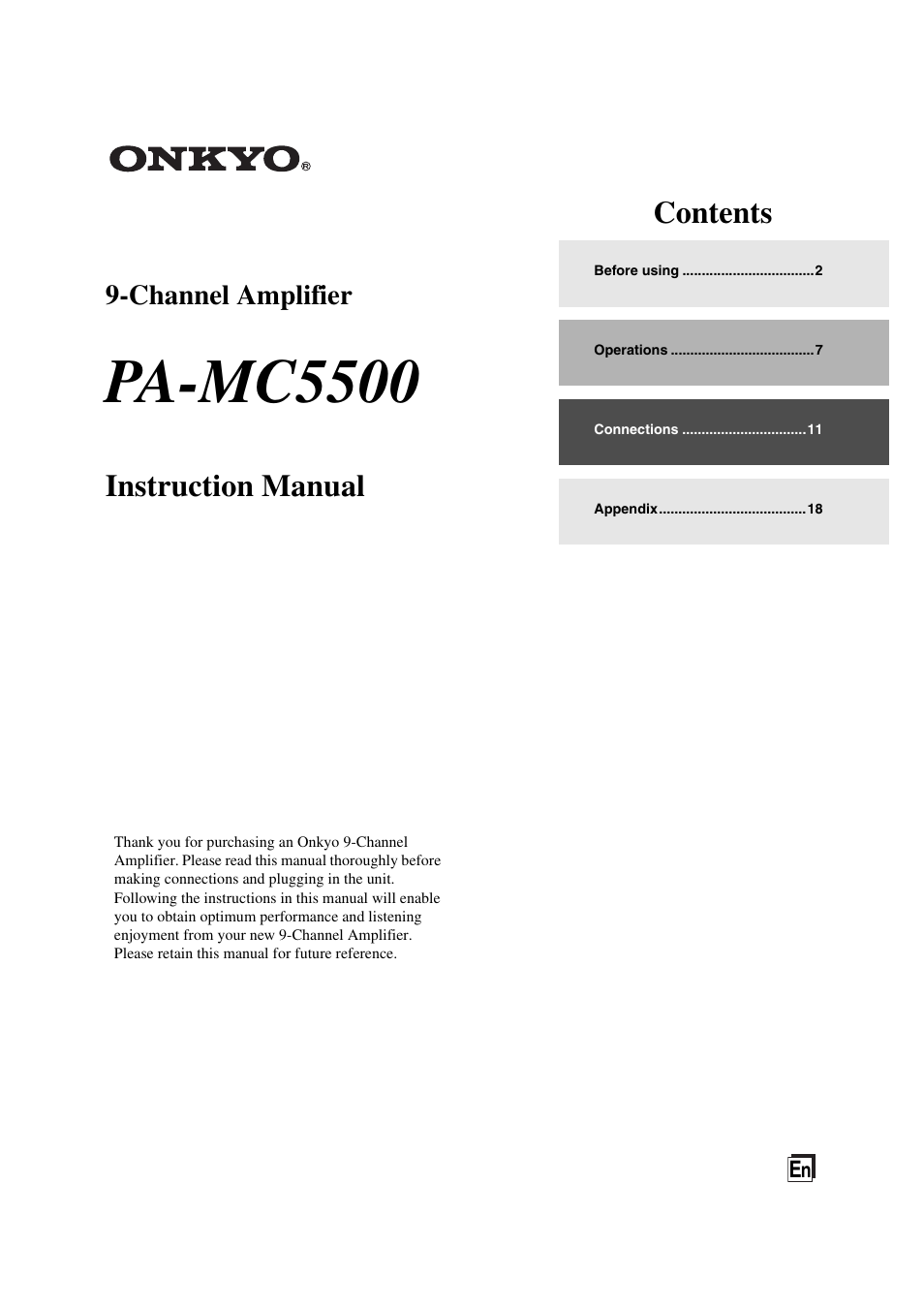 Onkyo PA-MC5500 User Manual | 20 pages