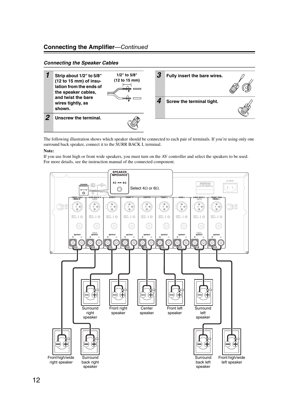 Connecting the amplifier —continued | Onkyo PA-MC5500 User Manual | Page 12 / 20