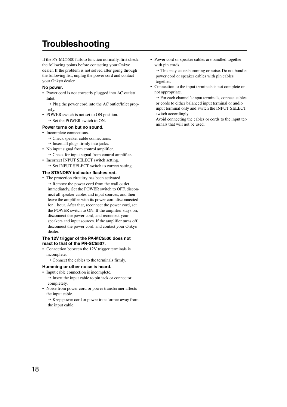 Troubleshooting, Appendix | Onkyo PA-MC5500 User Manual | Page 18 / 20