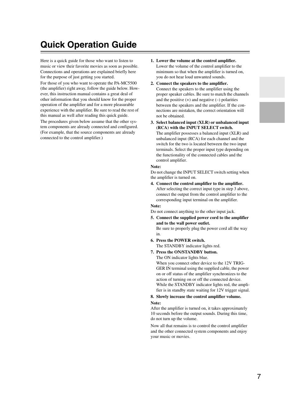 Quick operation guide, Operations | Onkyo PA-MC5500 User Manual | Page 7 / 20