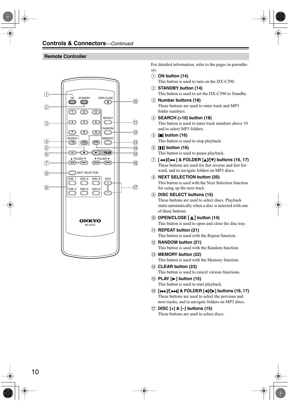 Controls & connectors | Onkyo DX-C390 User Manual | Page 10 / 28