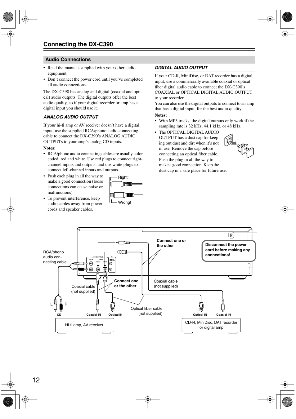 Connecting the dx-c390 | Onkyo DX-C390 User Manual | Page 12 / 28