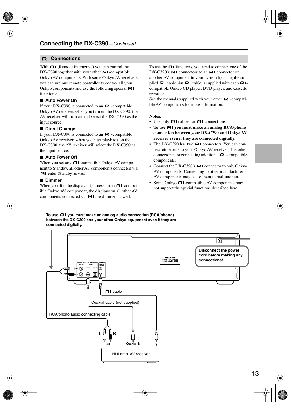 Connecting the dx-c390 | Onkyo DX-C390 User Manual | Page 13 / 28