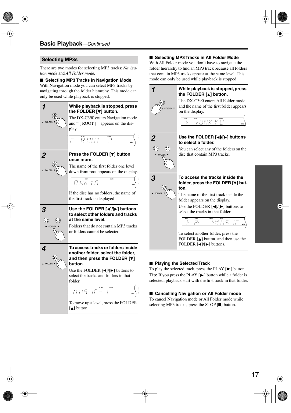 Basic playback | Onkyo DX-C390 User Manual | Page 17 / 28