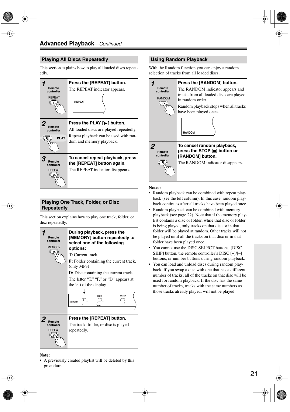 Advanced playback | Onkyo DX-C390 User Manual | Page 21 / 28