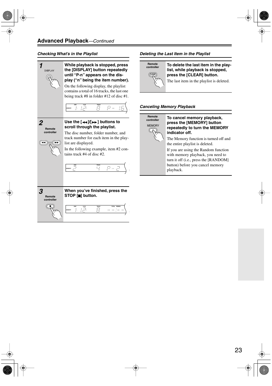 Advanced playback, Continued | Onkyo DX-C390 User Manual | Page 23 / 28