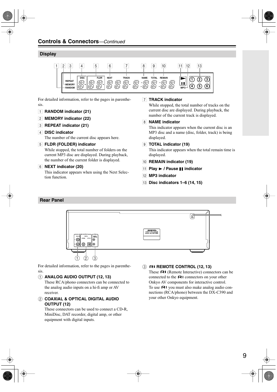 Controls & connectors | Onkyo DX-C390 User Manual | Page 9 / 28