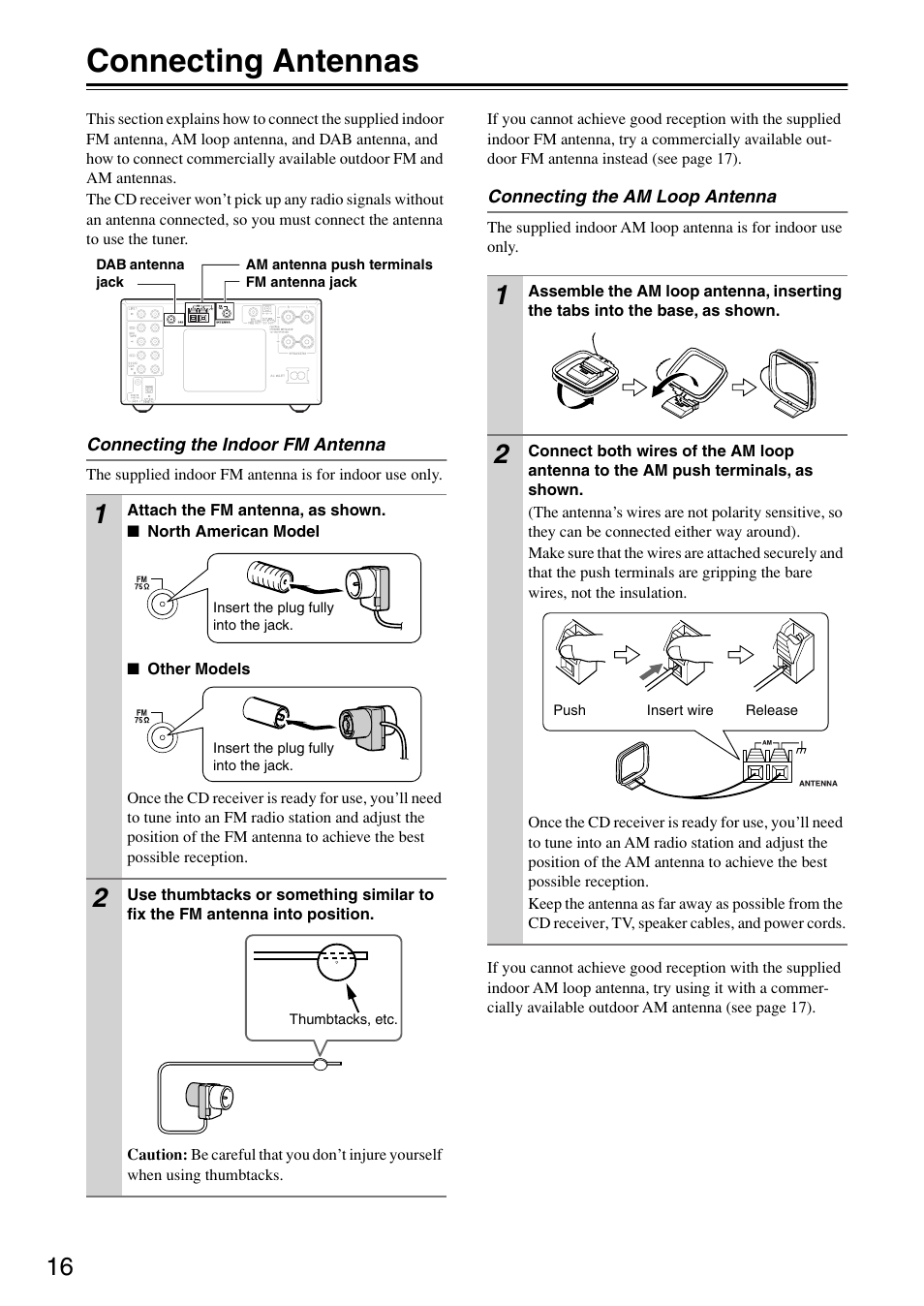 Connecting antennas, Connections, Am antenna (16 | Fm antenna (16 | Onkyo CR-315DAB User Manual | Page 16 / 60