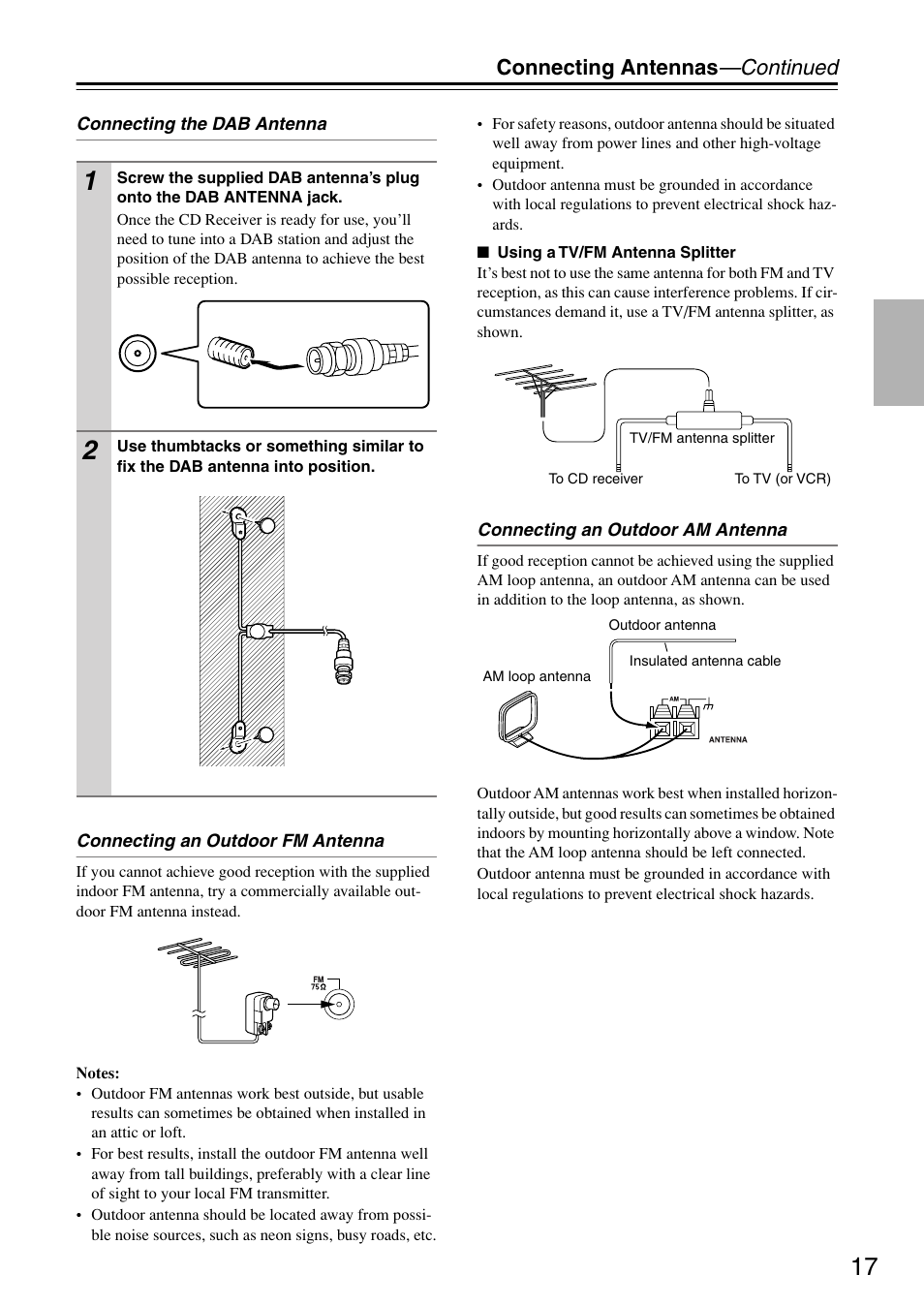 Ab antenna (17), Connecting antennas —continued | Onkyo CR-315DAB User Manual | Page 17 / 60