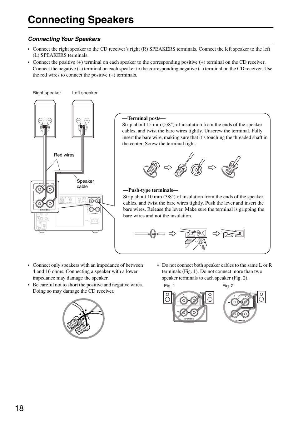 Connecting speakers, Speakers (18), Connecting your speakers | Onkyo CR-315DAB User Manual | Page 18 / 60