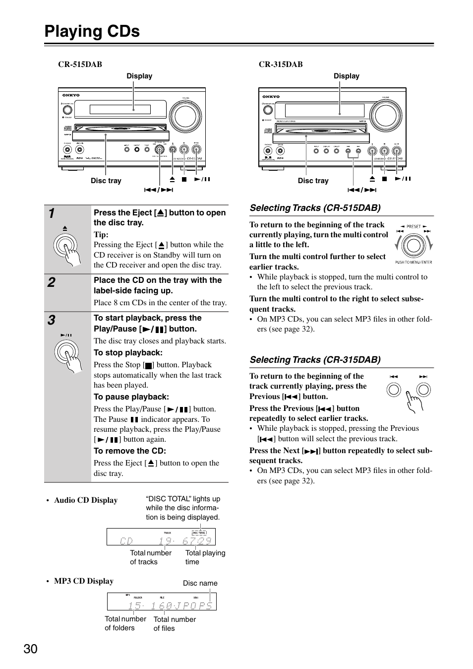 Playing cds, Playing a disc, Y (30) | Ab) (30, Utton (30), Utton (30, Ab) (30) | Onkyo CR-315DAB User Manual | Page 30 / 60