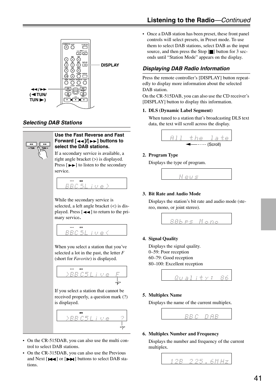 Listening to the radio —continued | Onkyo CR-315DAB User Manual | Page 41 / 60