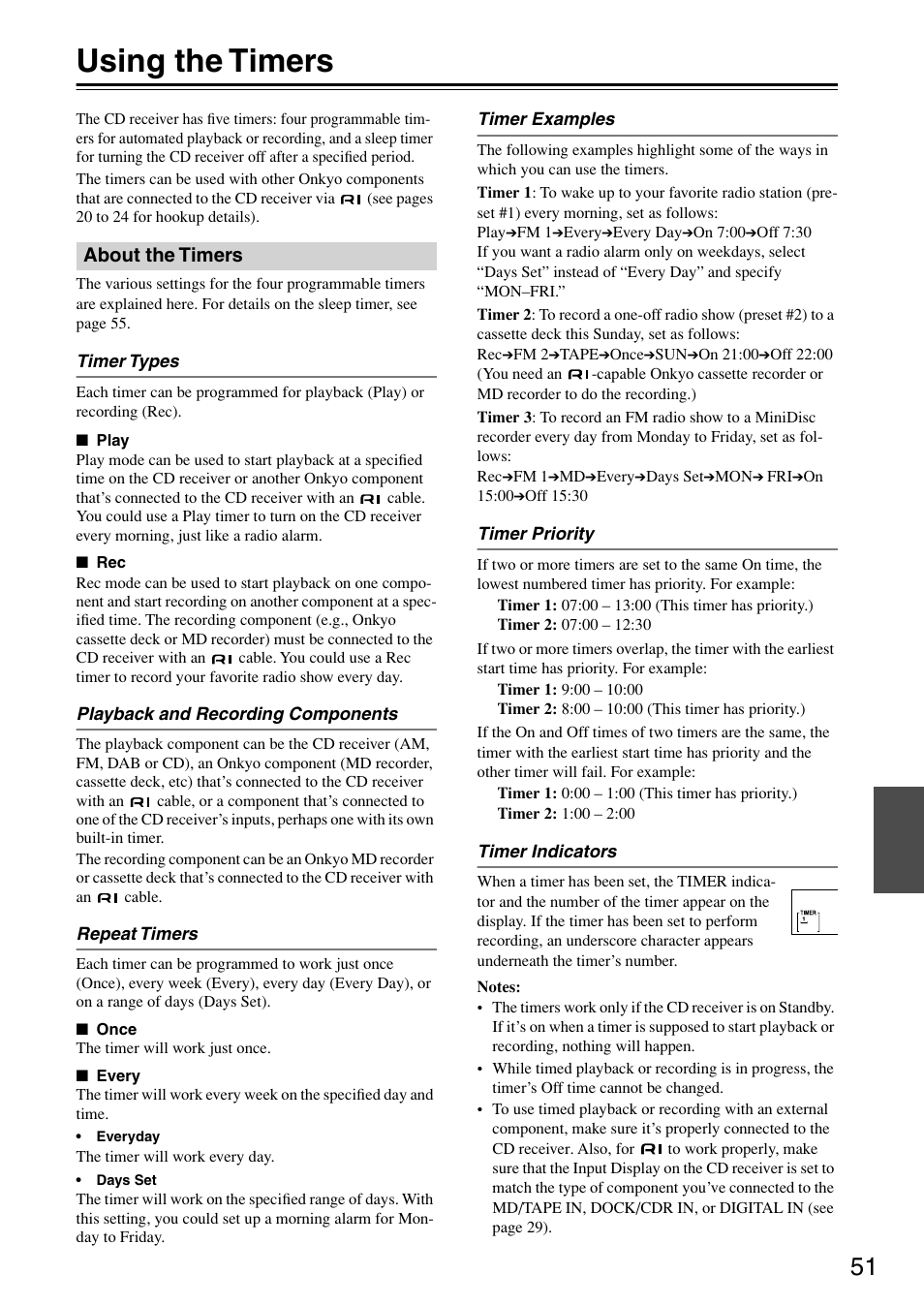 Using the timers, About the timers | Onkyo CR-315DAB User Manual | Page 51 / 60