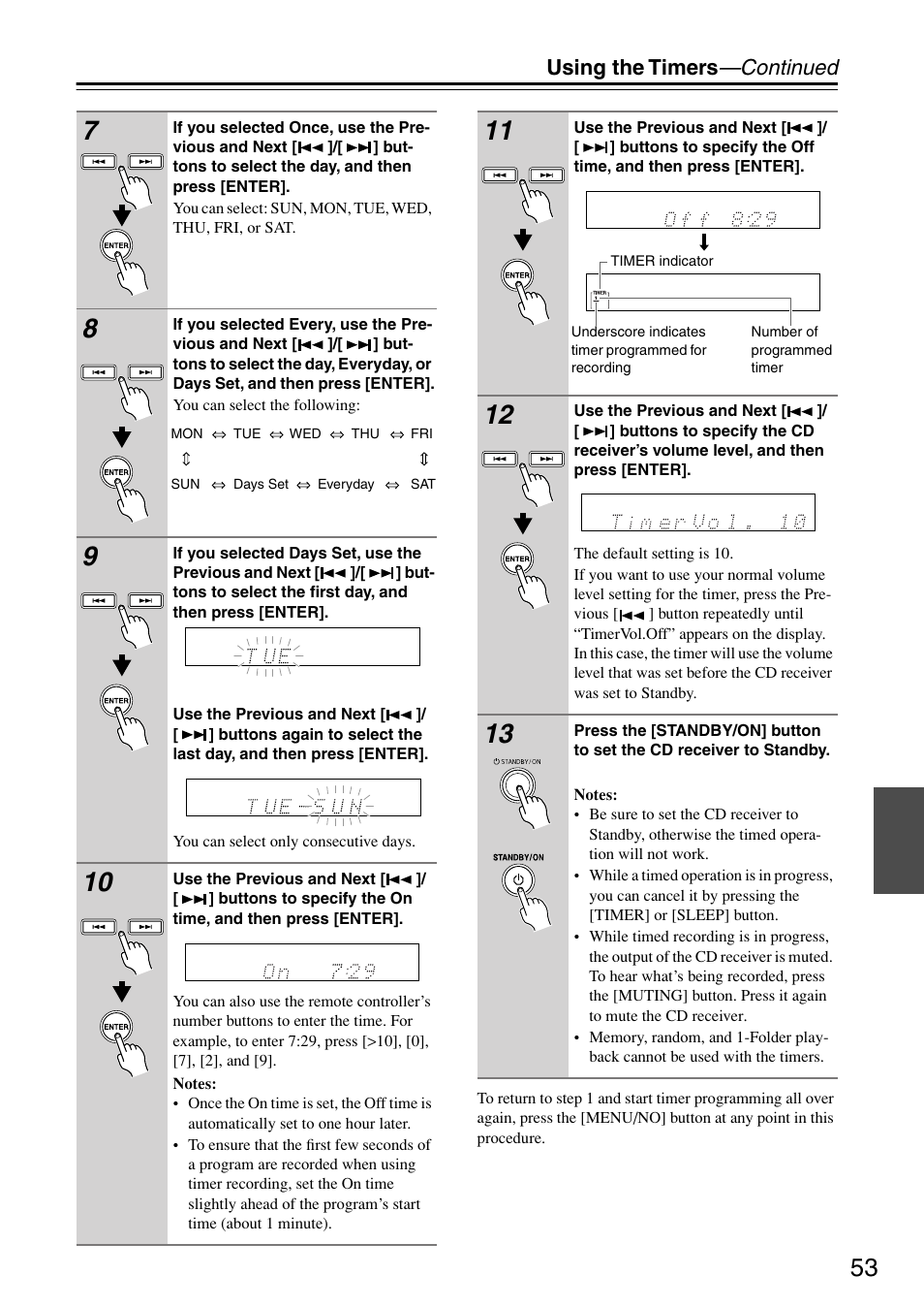 Using the timers —continued | Onkyo CR-315DAB User Manual | Page 53 / 60