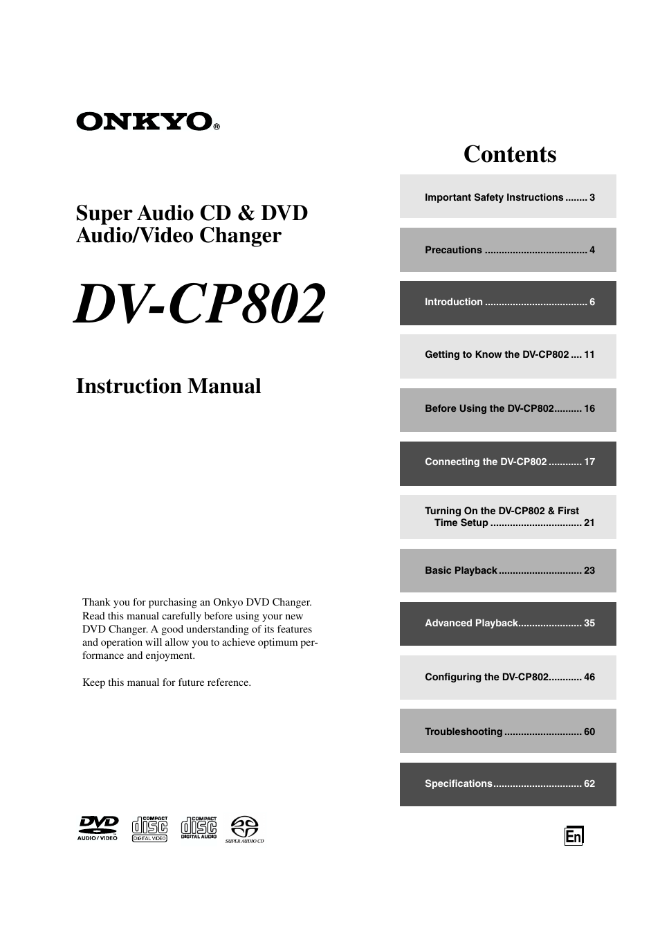 Onkyo DV-CP802 User Manual | 69 pages