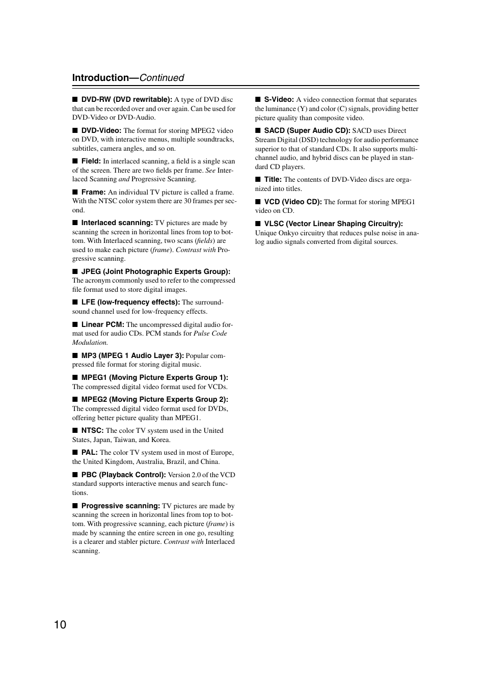Introduction— continued | Onkyo DV-CP802 User Manual | Page 10 / 69