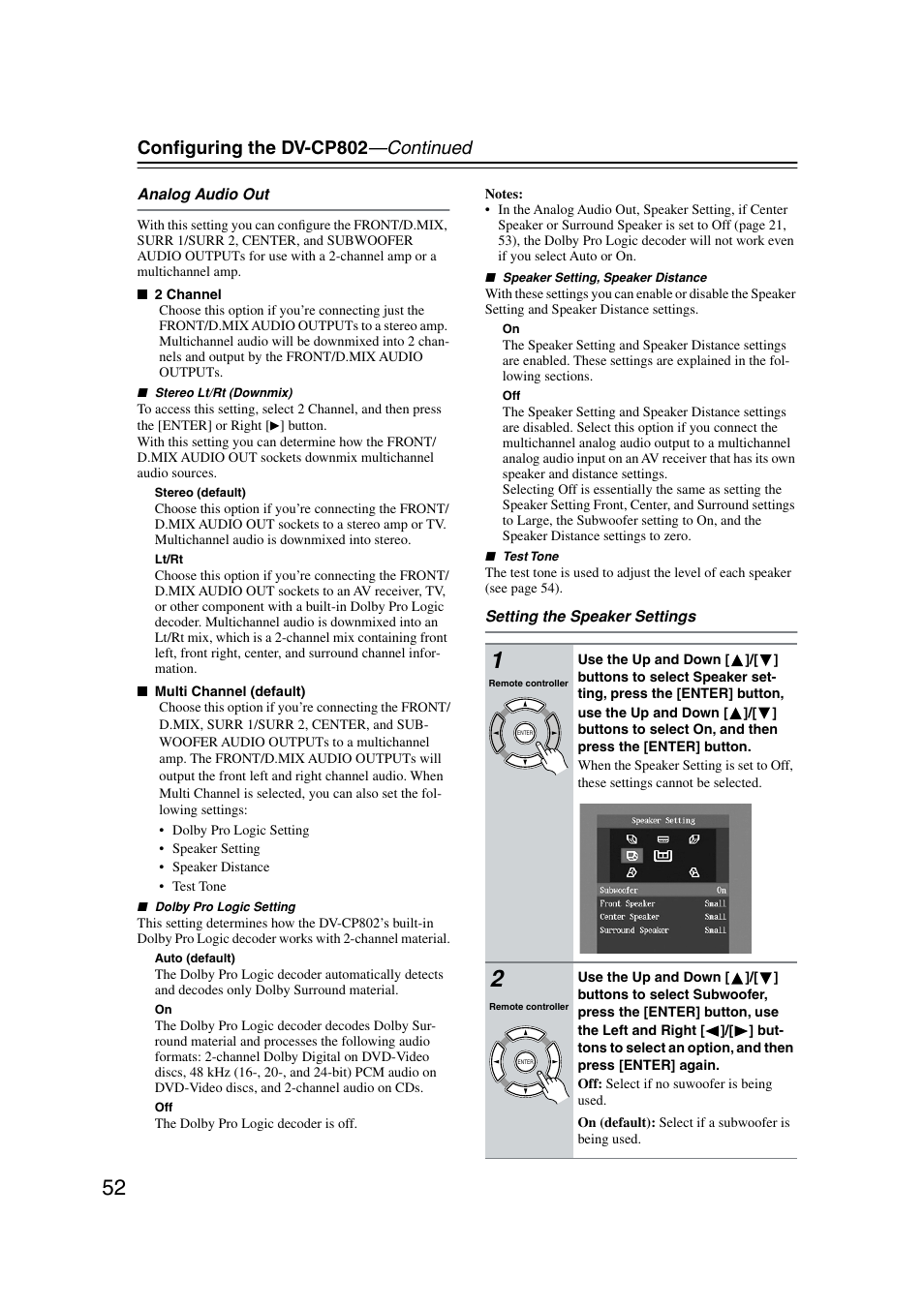 Conﬁguring the dv-cp802 —continued | Onkyo DV-CP802 User Manual | Page 52 / 69