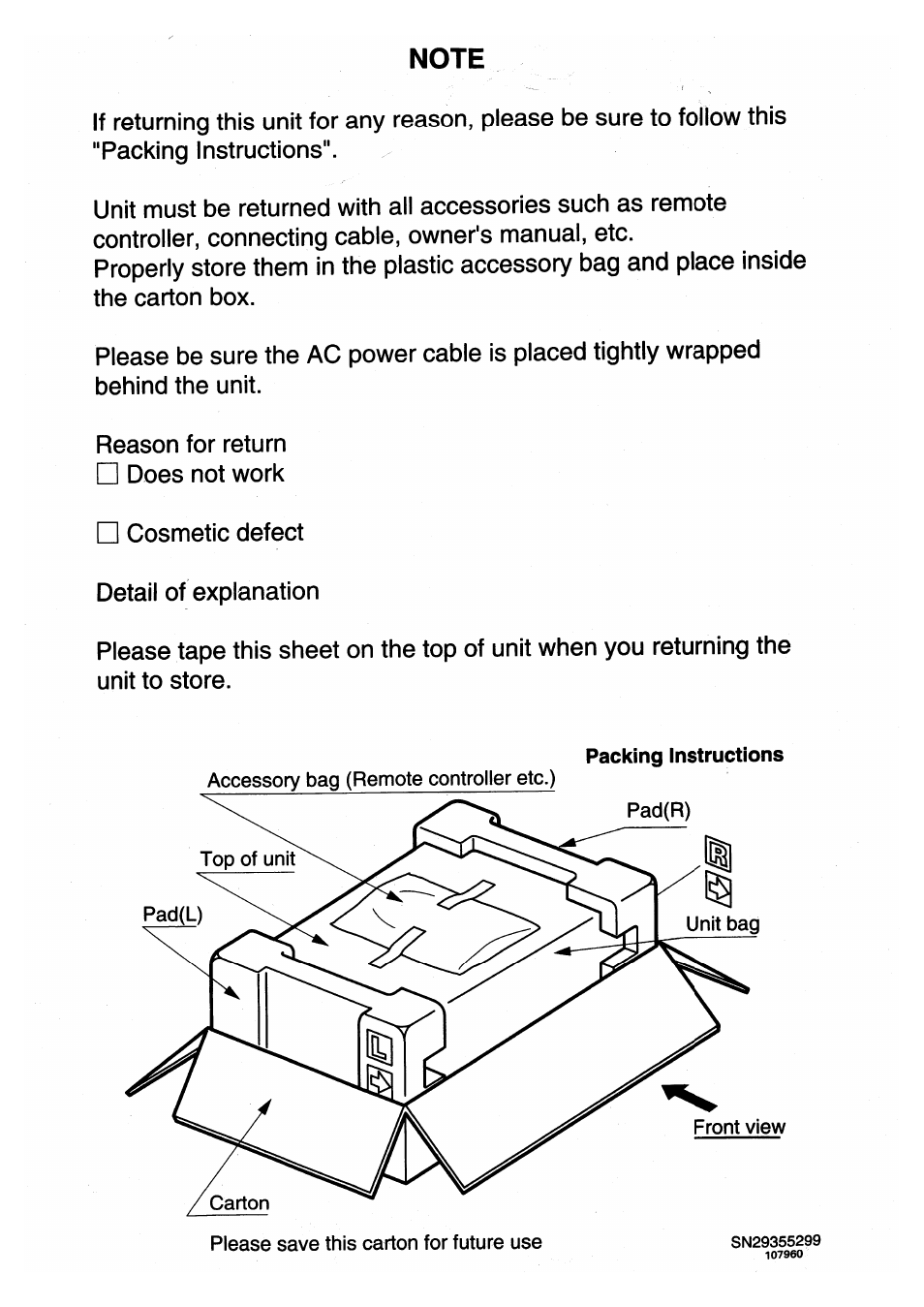 Note - unpacking product | Onkyo DV-CP802 User Manual | Page 69 / 69