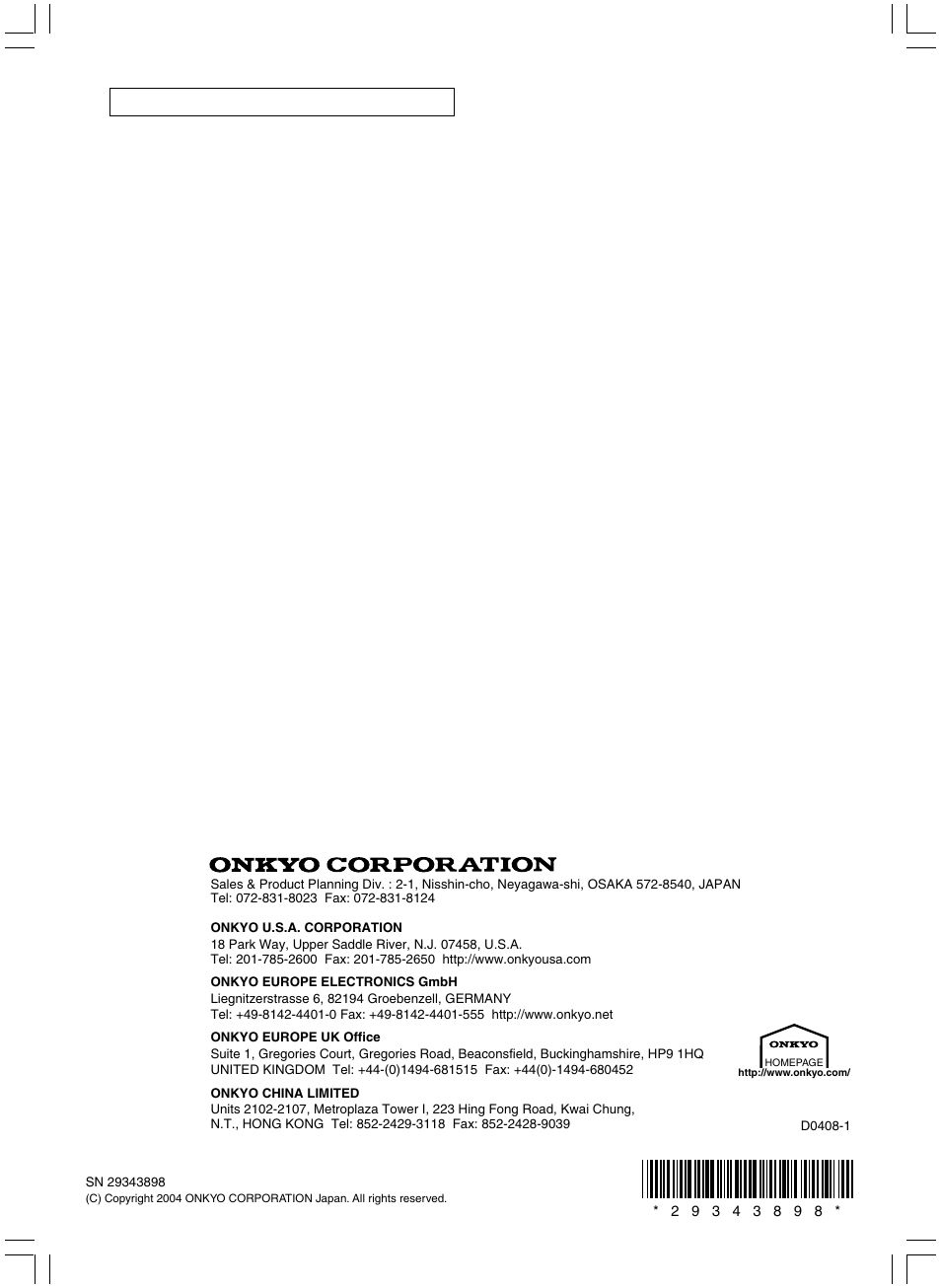 Onkyo D-407M User Manual | Page 8 / 8