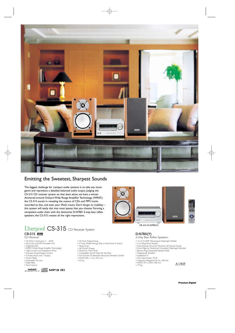 Cs-315, Emitting the sweetest, sharpest sounds | Onkyo DX-7555 User Manual | Page 5 / 8