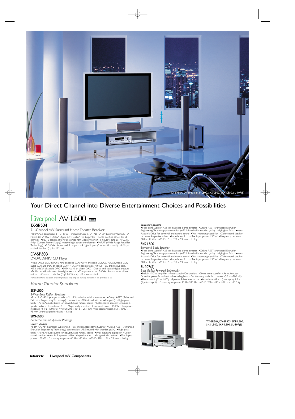 Av-l500, Tx-sr504, Dv-sp303 | Home theater speakers | Onkyo DX-7555 User Manual | Page 8 / 8