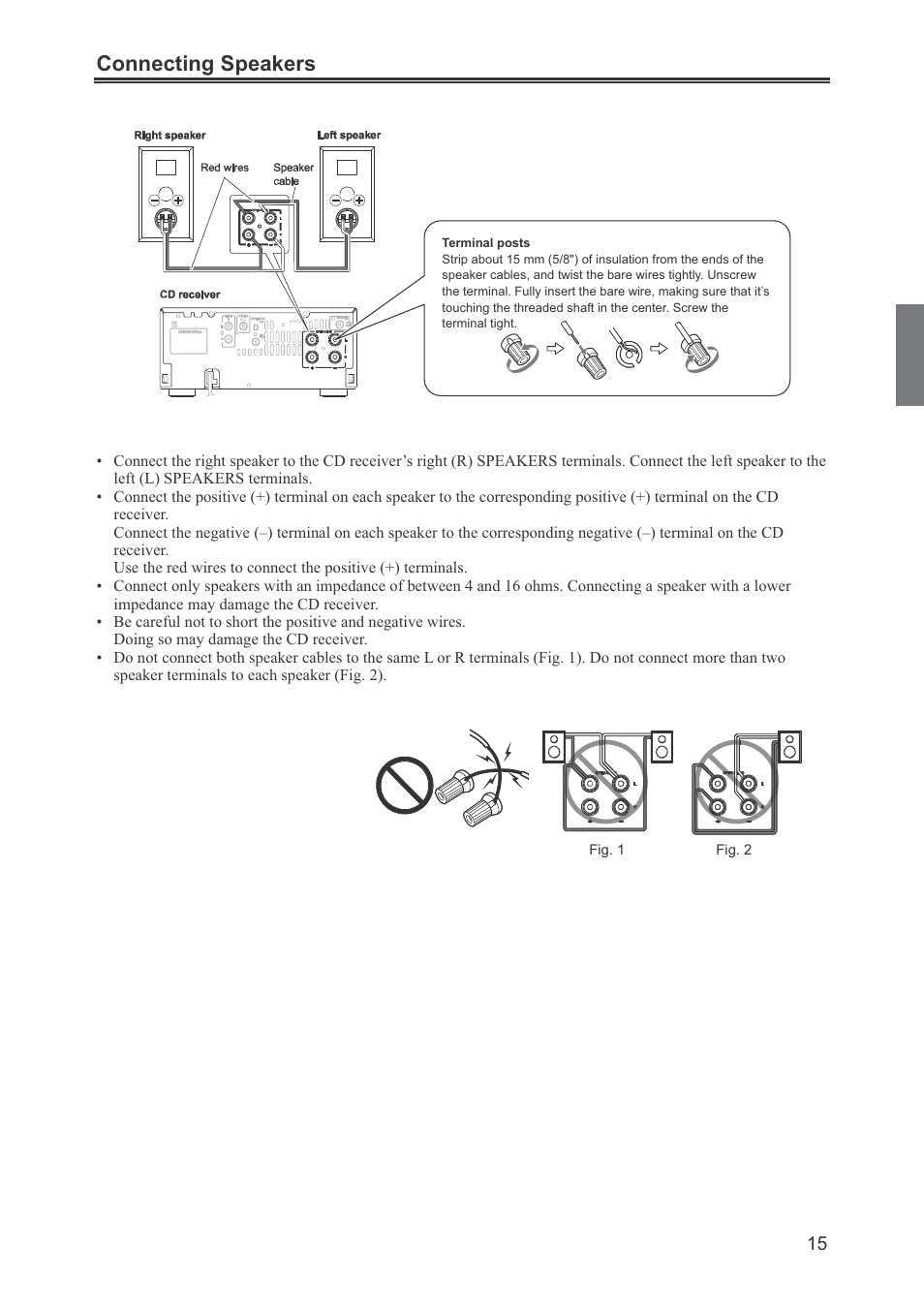 Connecting speakers | Onkyo CR-445 User Manual | Page 15 / 44