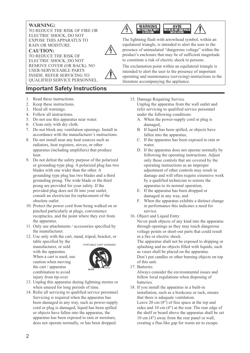 Important safety instructions | Onkyo CR-445 User Manual | Page 2 / 44