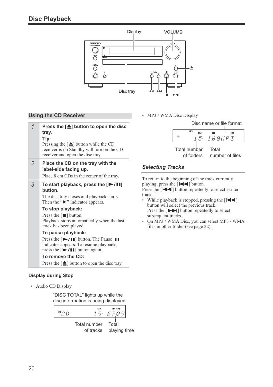 Disc playback | Onkyo CR-445 User Manual | Page 20 / 44