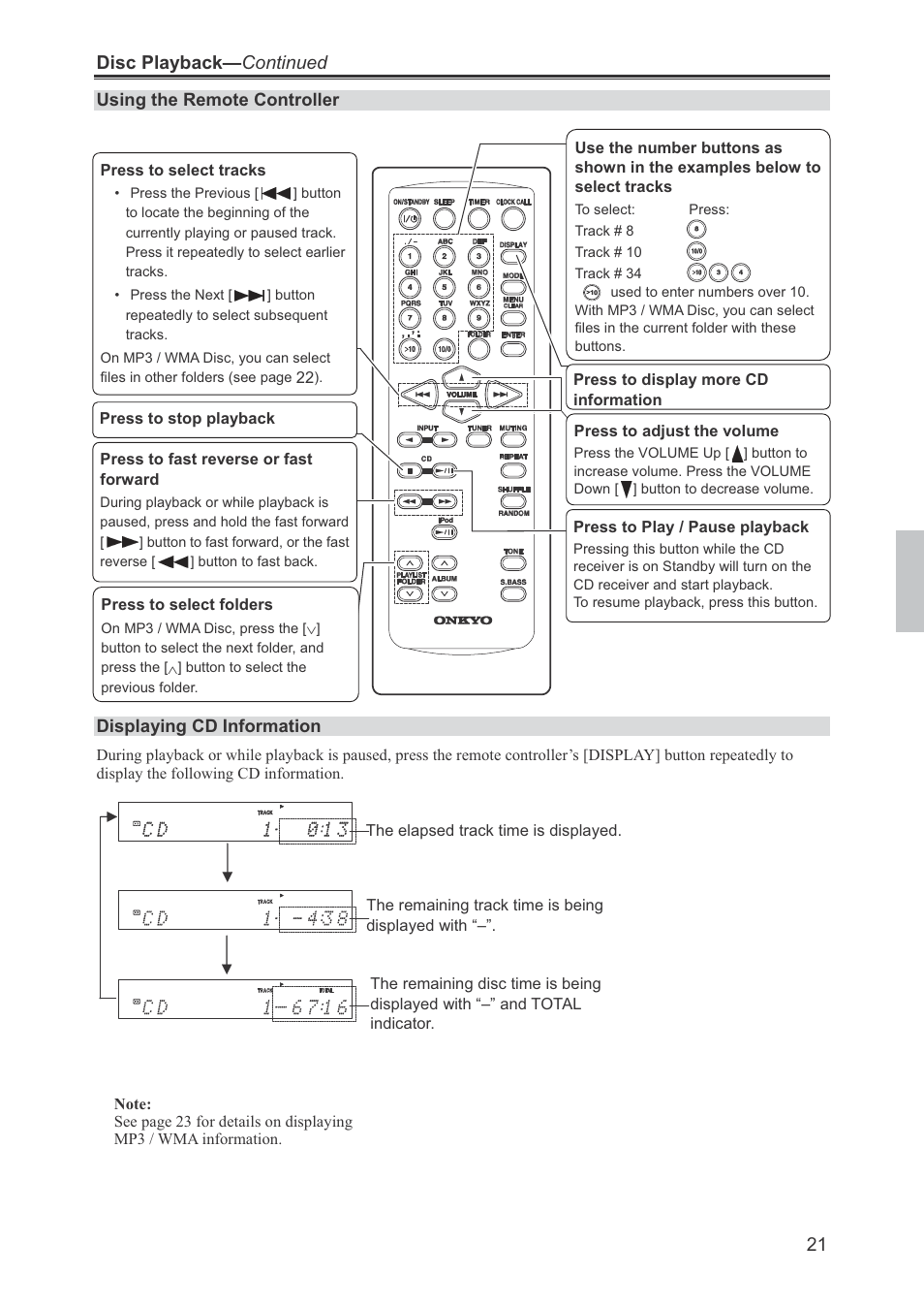 Disc playback— continued 21 | Onkyo CR-445 User Manual | Page 21 / 44