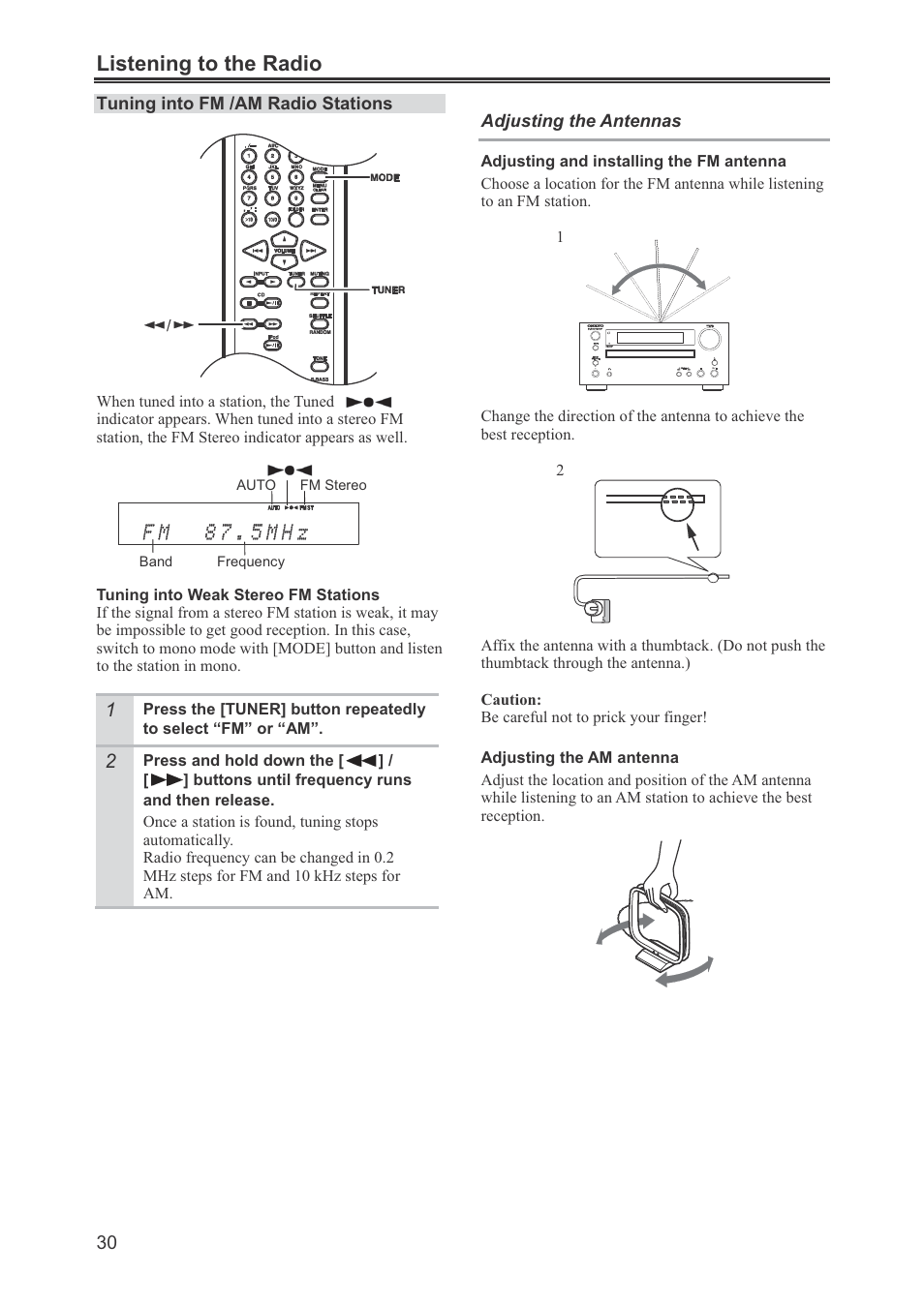 Listening to the radio | Onkyo CR-445 User Manual | Page 30 / 44