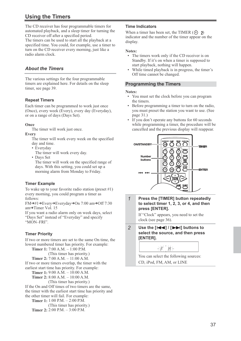 Using the timers | Onkyo CR-445 User Manual | Page 37 / 44