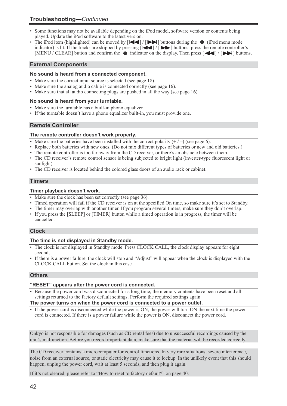 Onkyo CR-445 User Manual | Page 42 / 44