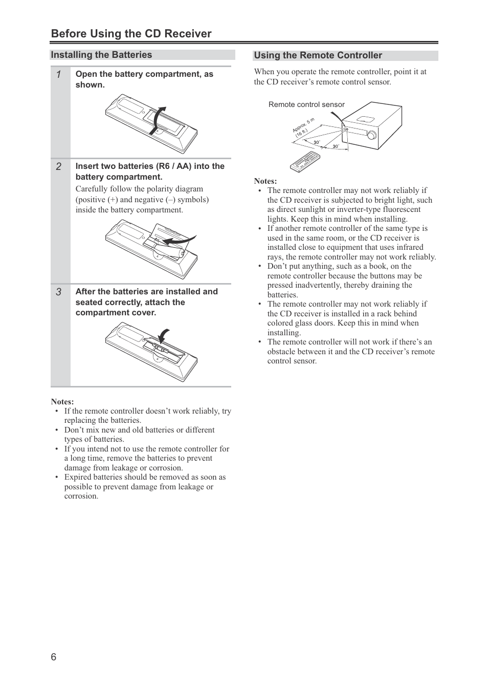 Before using the cd receiver | Onkyo CR-445 User Manual | Page 6 / 44