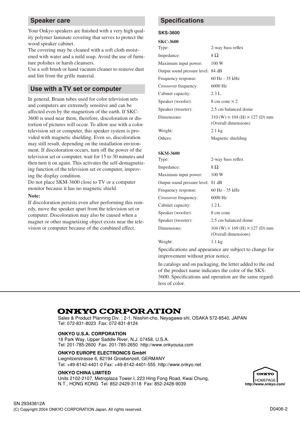 Onkyo SKM-3600 User Manual | Page 4 / 4