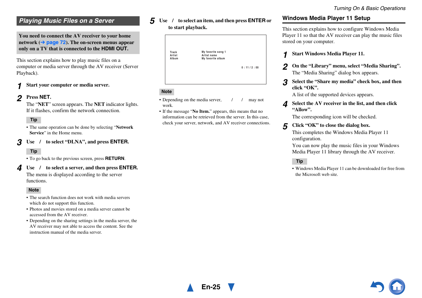 Playing music files on a server | Onkyo TX-NR414 User Manual | Page 25 / 128