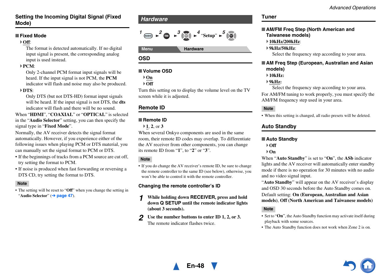 Hardware, See “auto standby, En-48 | Onkyo TX-NR414 User Manual | Page 48 / 128