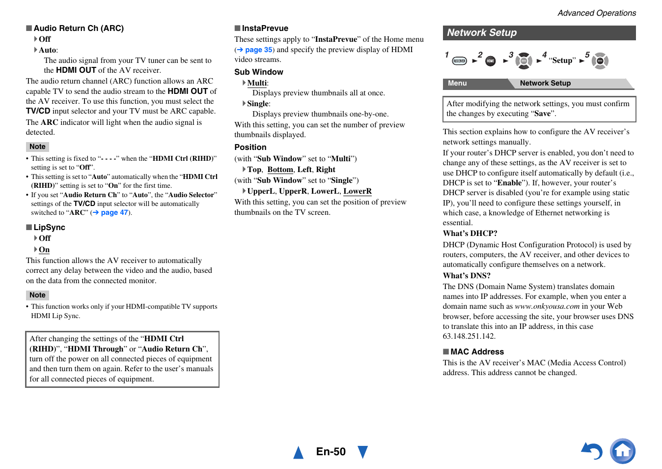 Network setup, Or not, En-50 | Onkyo TX-NR414 User Manual | Page 50 / 128