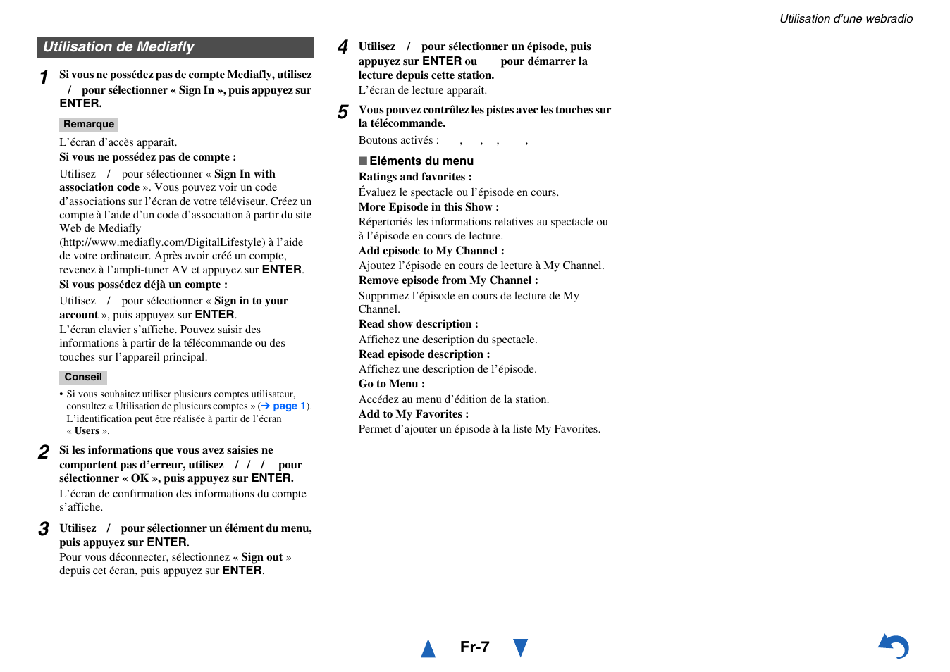 Utilisation de mediafly | Onkyo TX-NR414 User Manual | Page 95 / 128