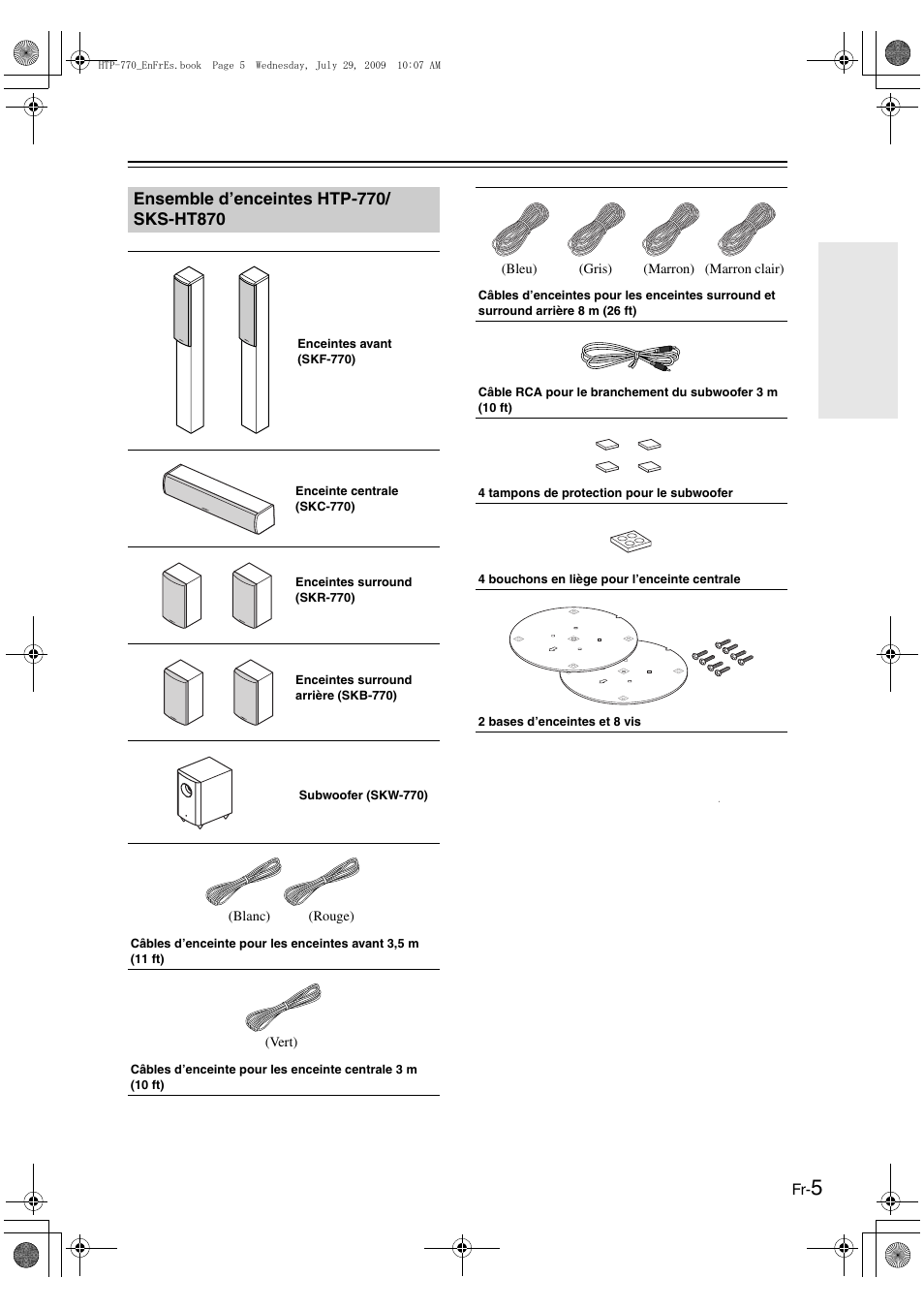 Contenu de l’emballage, Ensemble d’enceintes htp-770/ sks-ht870, Dock pour ipod up-a1 | Onkyo SKS-HT870 User Manual | Page 18 / 43