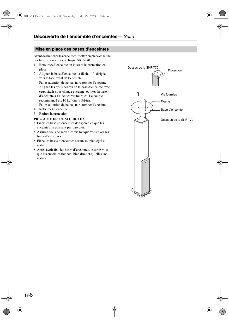 Mise en place des bases d’enceintes, Découverte de l’ensemble d’enceintes — suite | Onkyo SKS-HT870 User Manual | Page 21 / 43