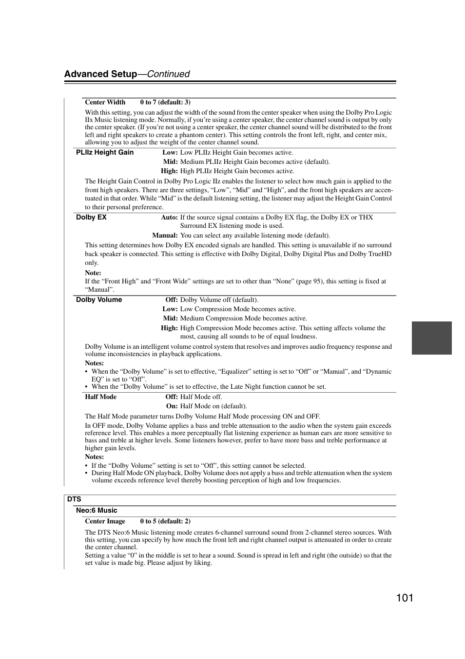 L (101, 11, Advanced setup —continued | Onkyo TX-NR5007 User Manual | Page 101 / 164