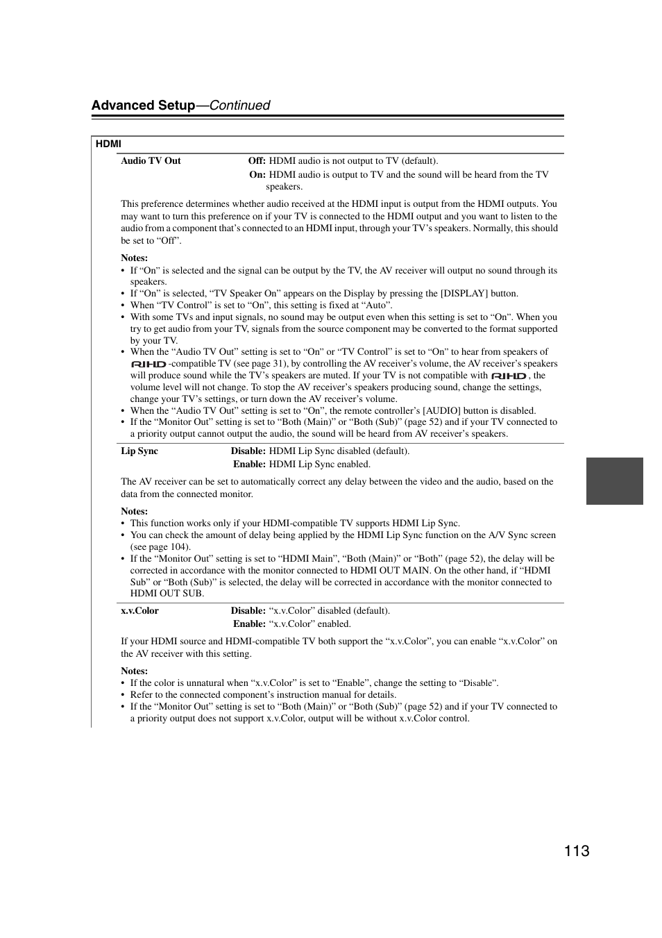 Advanced setup —continued | Onkyo TX-NR5007 User Manual | Page 113 / 164