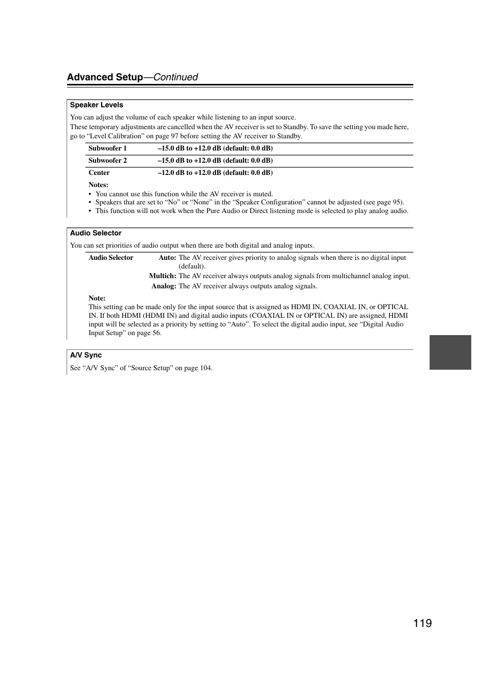 Advanced setup —continued | Onkyo TX-NR5007 User Manual | Page 119 / 164