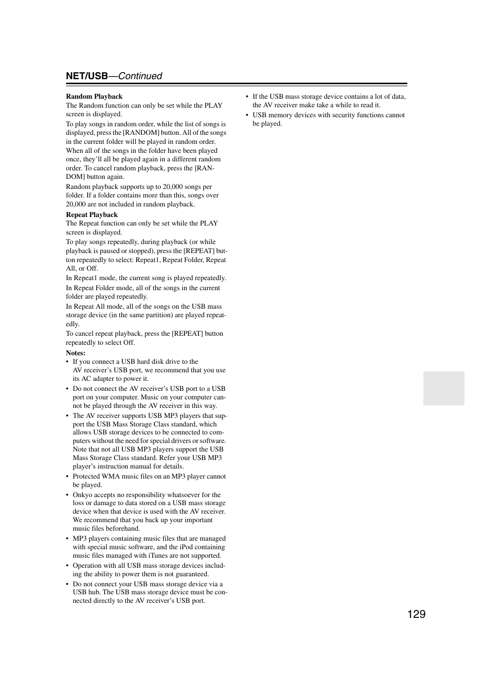 Net/usb —continued | Onkyo TX-NR5007 User Manual | Page 129 / 164
