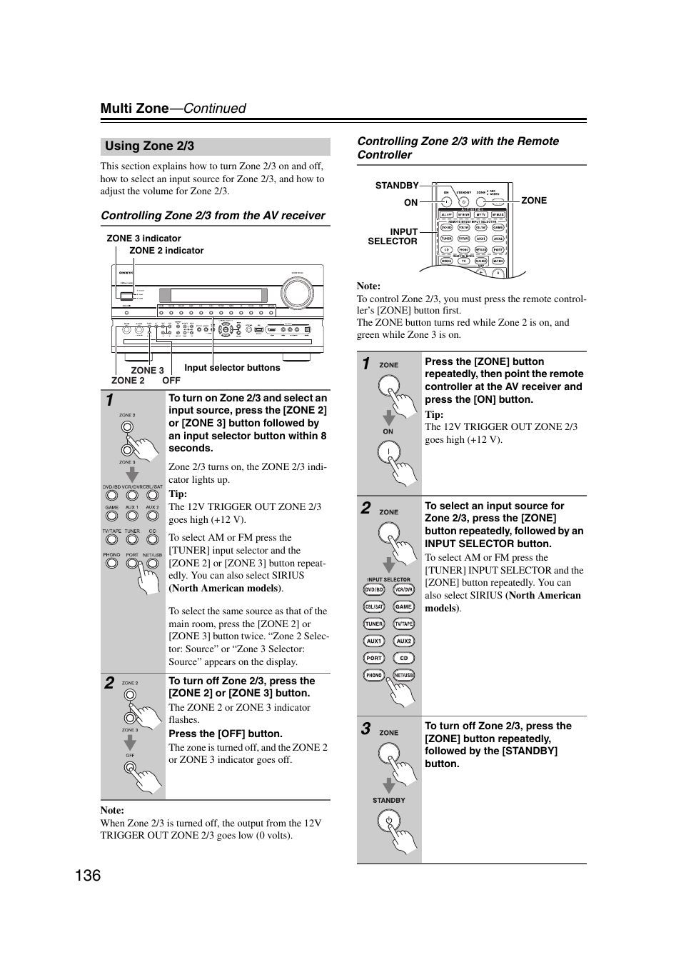 Using zone 2/3, R (136), S (136) | Tor (136, Multi zone —continued | Onkyo TX-NR5007 User Manual | Page 136 / 164